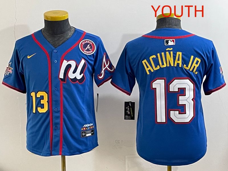 Youth 2025 Atlanta Braves #13 Acuna jr Blue All star Nike MLB Jersey style 8